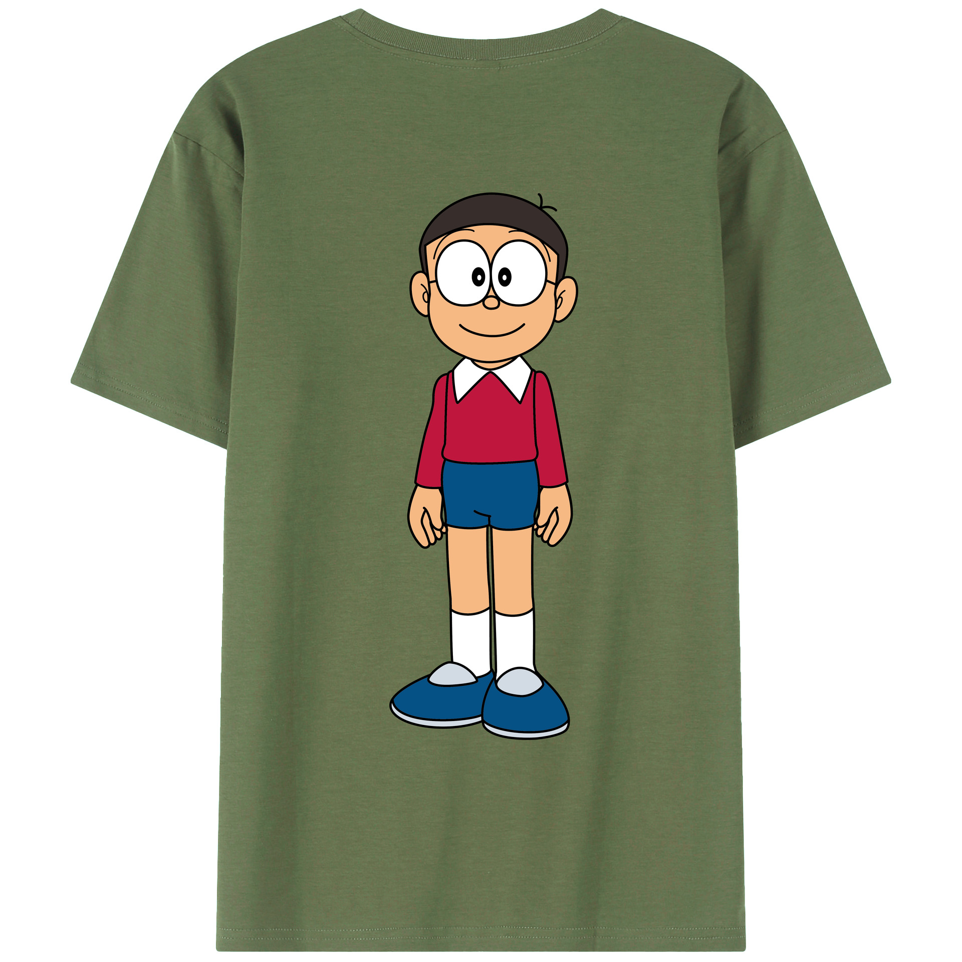 （画像用） ドラえもん 野比 のび太 Doraemon Nobita Nobi 綿100％ メンズ半袖Tシャツ（バックプリント） 通気性